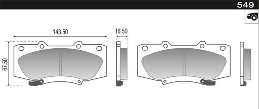 [12949M] [Durbloc] PASTILLA HILUX 2.5 SW4 08> COROLLA  143,5x67x16,7  DEL