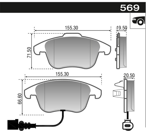 [12969M] [Durbloc] PASTILLA Q3 VENTO TIGUAN PASSAT  155,2x72/66,7x20/19  DEL